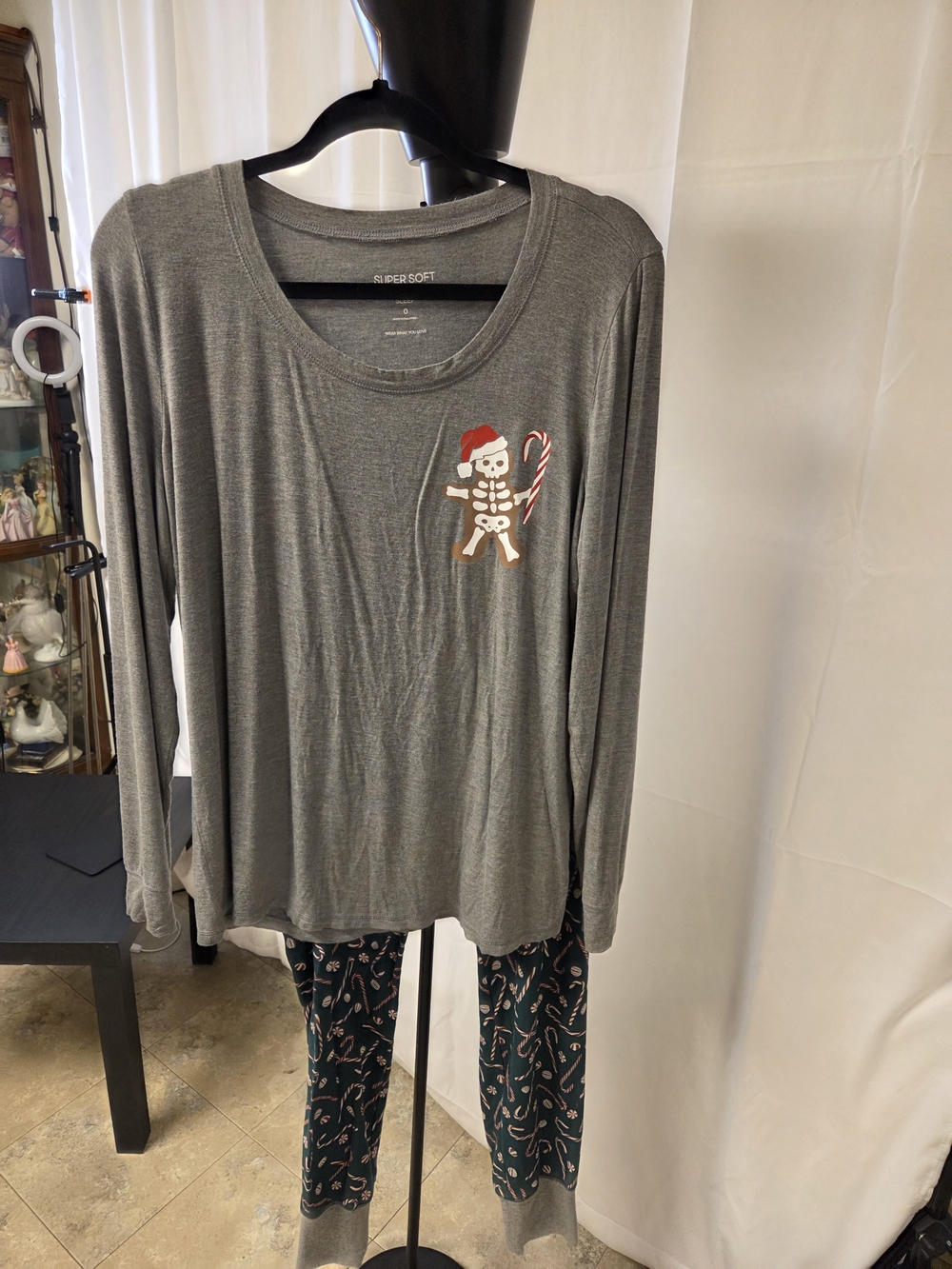 torrid Gray Long-Sleeve Holiday Pajama Top with Matching Pants